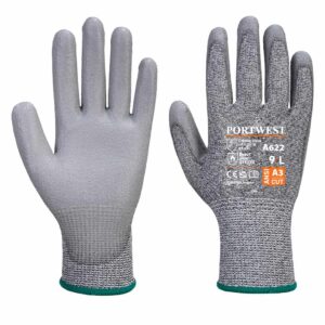 Portwest A622 - MR Cut PU Palm Glove Grey Pair - cut 3 gloves