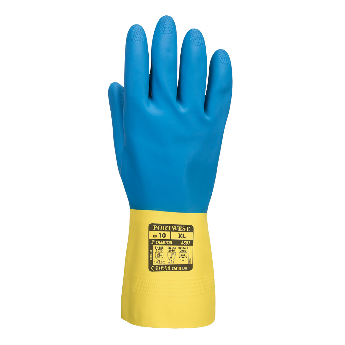 Portwest A801 Double Dipped Latex Gauntlet Blue And Yellow