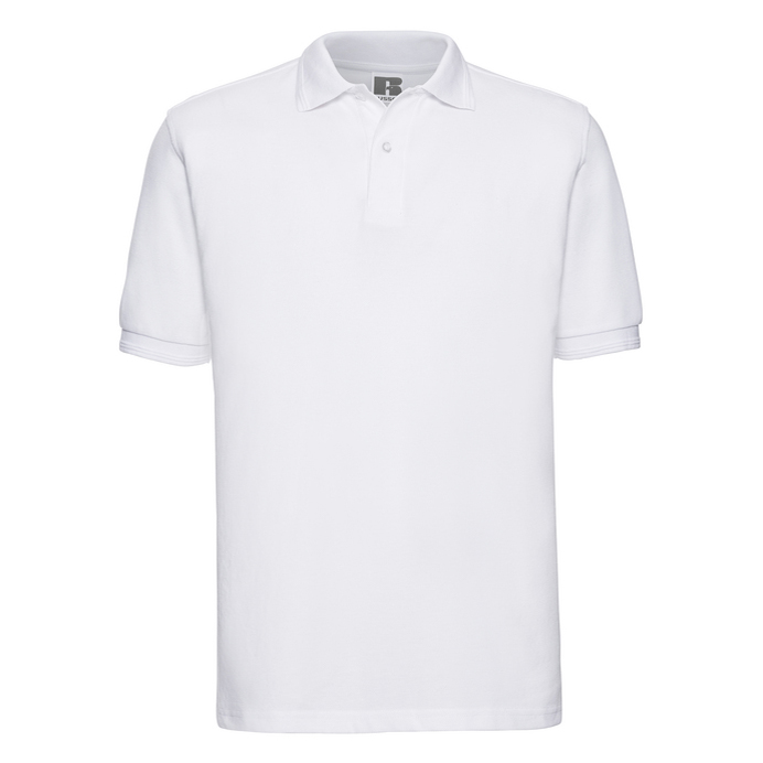 J599M Russell Hardwearing Polycotton Polo White Front