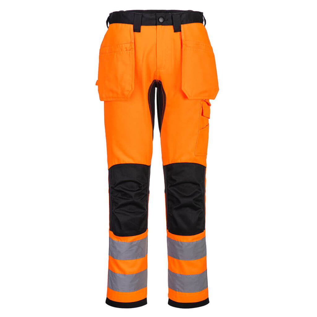 Portwest CD889 WX2 Eco Hi-Vis Holster Pocket Trousers - Orange/Black - Portwest Hi Vis Holster Trousers