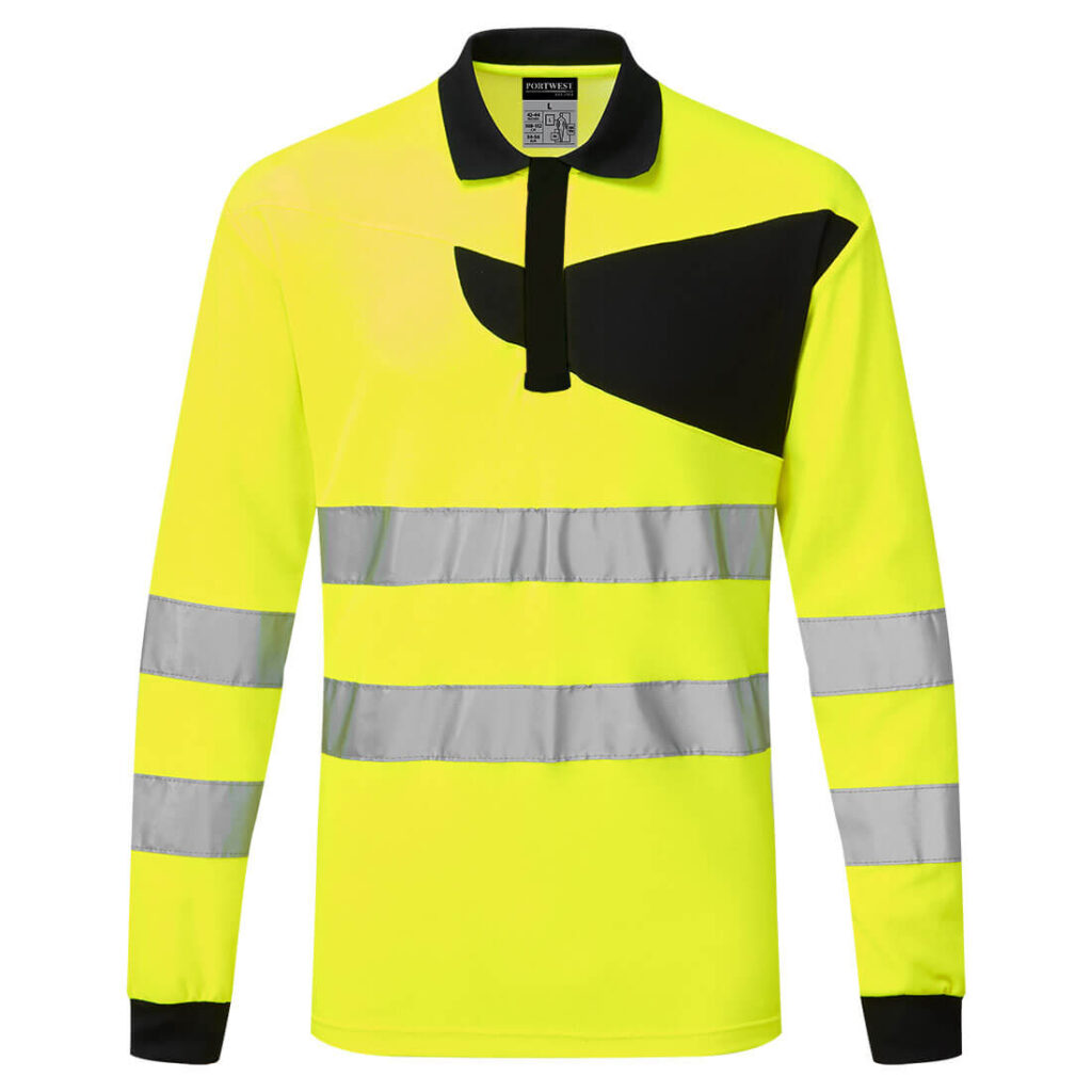 Portwest PW220 PW2 Hi-Vis Polo Shirt Long Sleeve - Hi Vis Yellow Long Sleeve Polo Shirt