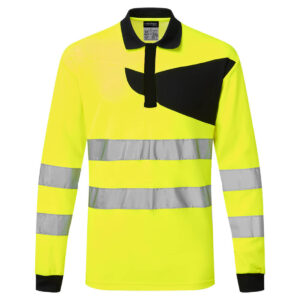 Portwest PW220 PW2 Hi-Vis Polo Shirt Long Sleeve - Hi Vis Yellow Long Sleeve Polo Shirt