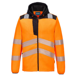 Portwest PW335 Hi-Vis Technical Fleece - Orange/Black - Hi vis Orange Fleece with hood