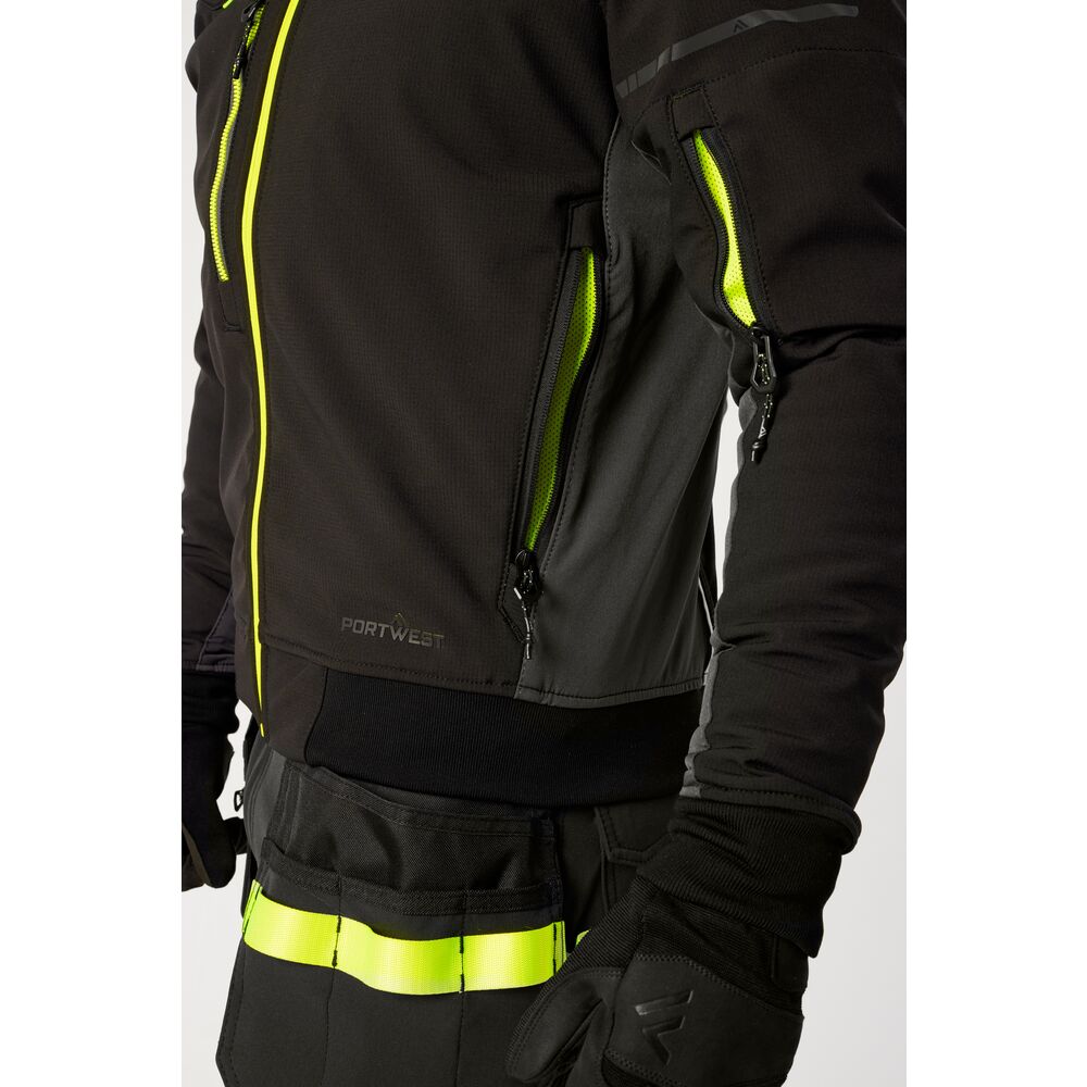 Portwest EV464 EV4 Softshell Bomber Jacket - Black/Yellow - Zip Pocket Side
