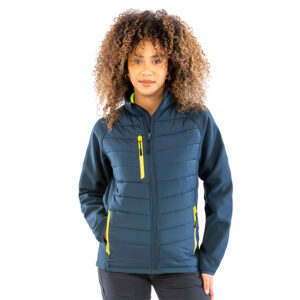 R237X Result Compass Padded Softshell Jacket - Navy and Yellow - Front - Model