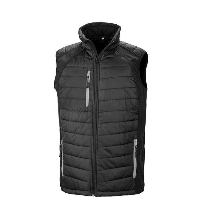 R238X Result Compass Padded Softshell Gilet - Black and Grey - Front