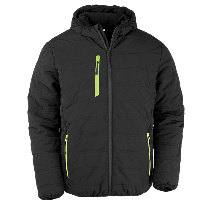 R240X Result Genuine Recycled Black Compass Padded Winter Jacket - Black and Lime - Front